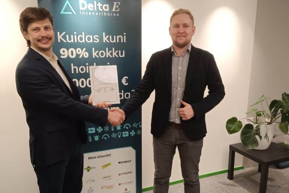 EETELiga liitus energiatõhususe eestvedaja DeltaE Inseneribüroo. Pildil DeltaE juht Kristjan Kookmaa ja EETELi tegevjuht Kaarel Jänes.