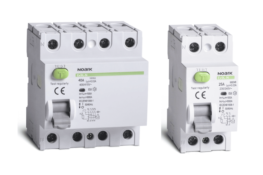 108349 - Rikkevoolukaitse 2P25A A 30mA 6kA Ex9L­N ja 108362 - Rikkevoolukaitse 4P40A A 30mA 6kA Ex9L­N.